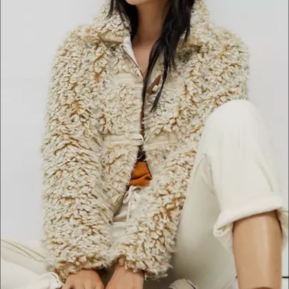 NWT Anthropologie Brenna Beige Faux Fur Jacket